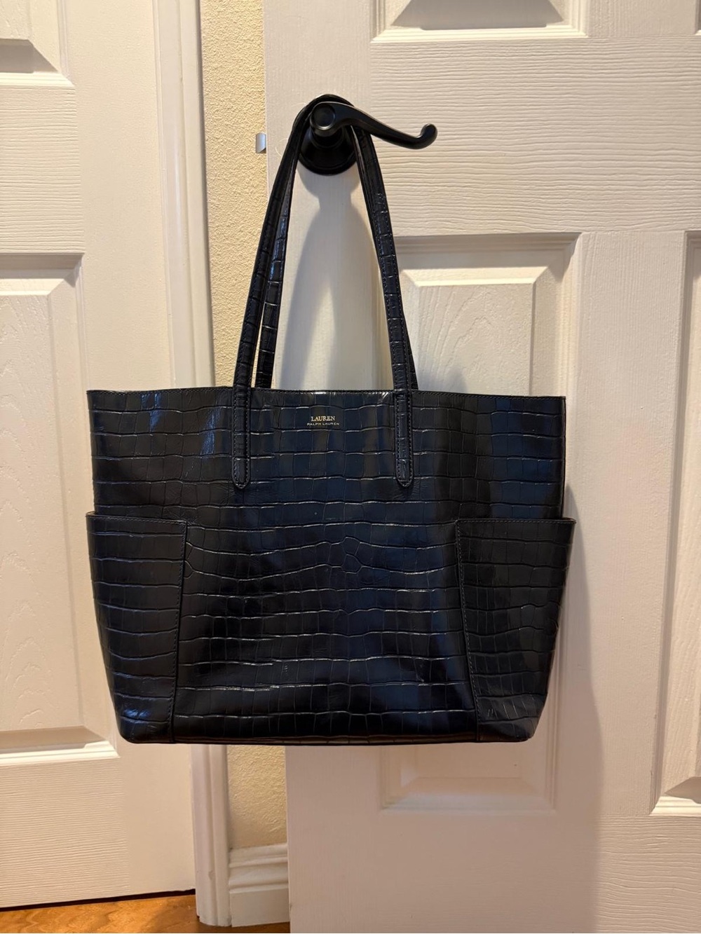 Lauren Ralph Lauren Black Croc-Embossed Effect Tote